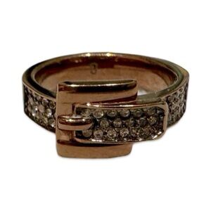Michael Kors ring rose gold tone sz 8 crystal buckle